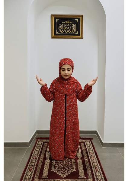 Kız Çocuk Namaz Elbisesi Desenli Fermuarlı