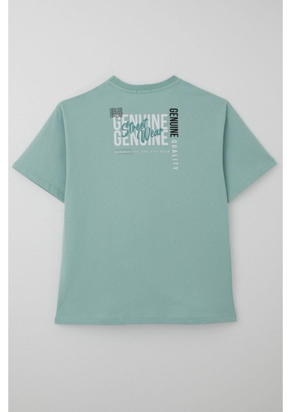 Erkek Çocuk Tişört Sırt Kısmı Yazı Baskılı 9-14 Yaş, Su Yeşili fiyatları