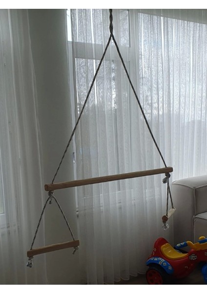 Trapez Ahşap Duyusal Salıncak 8mm Ip 100KG Taşır Set Çocuk Aktivite Jimnastik Gelişim Salıncağı modelleri