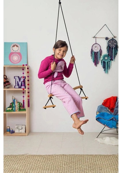 Trapez Ahşap Duyusal Salıncak 8mm Ip 100KG Taşır Set Çocuk Aktivite Jimnastik Gelişim Salıncağı fırsatları