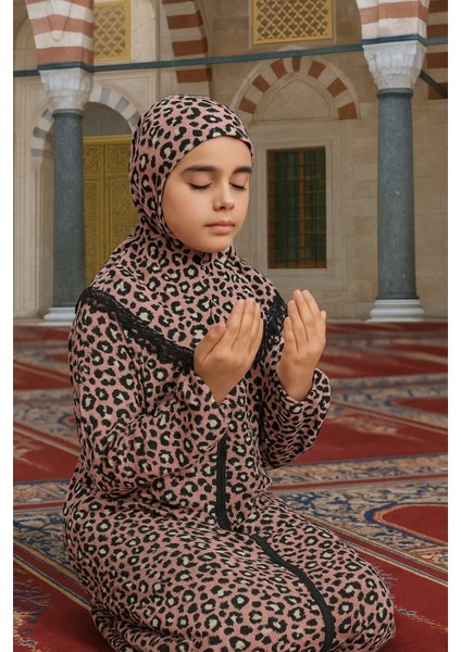 Kız Çocuk Namaz Elbisesi Desenli Fermuarlı