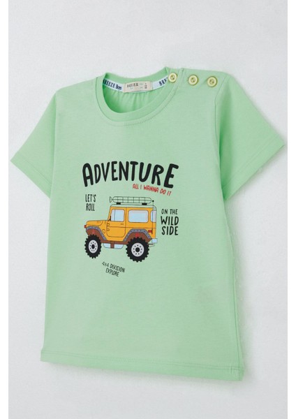 Erkek Çocuk Tişört Macera Temalı 4x4 Araba Baskılı 2-6 Yaş, Su Yeşili modelleri