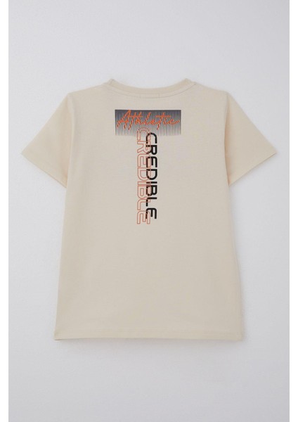 Erkek Çocuk Tişört Yazı Baskılı Sırt Kısmı Baskı Detaylı 10-16 Yaş, Krem fiyatları