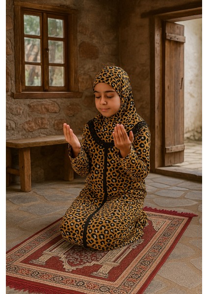 Kız Çocuk Namaz Elbisesi Desenli Fermuarlı