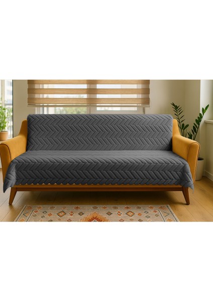 Elite Peluş Pamuklu Antrasit Koltuk Örtüsü Sünger Tabanlı Kaymaz Çekyat/kanepe Örtüsü| 160X210 Cm, 1 Parça 1 Adet