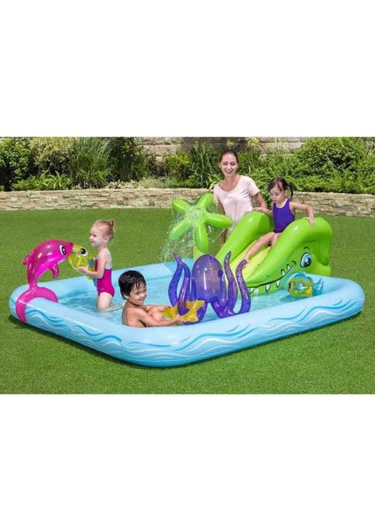 Elite Kaydıraklı Fıskiyeli Havuz - Timsah-Yeşil - Pompa Hediye 1 Adet