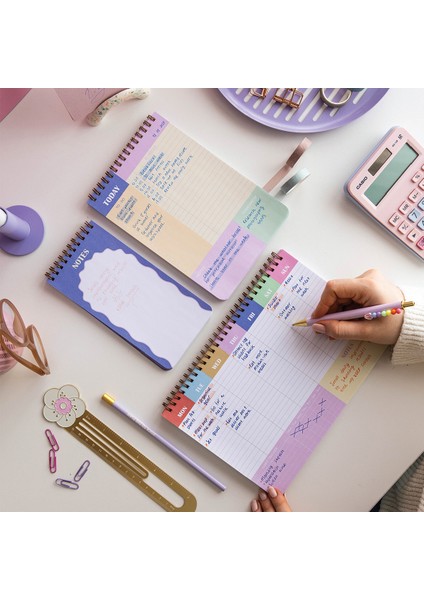 Haftalık ve Günlük 3’lü Masaüstü Süresiz Planlayıcı Set - Kurdele modelleri