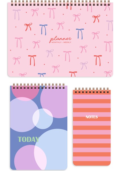 Haftalık ve Günlük 3’lü Masaüstü Süresiz Planlayıcı Set - Kurdele