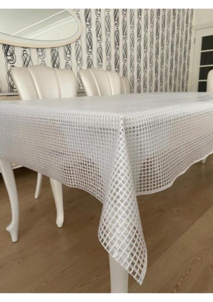 Elite Şeffaf Kaplamalı Örgü Hasır Desenli Pvc Muşamba Masa Örtüsü Beyaz 1 Adet