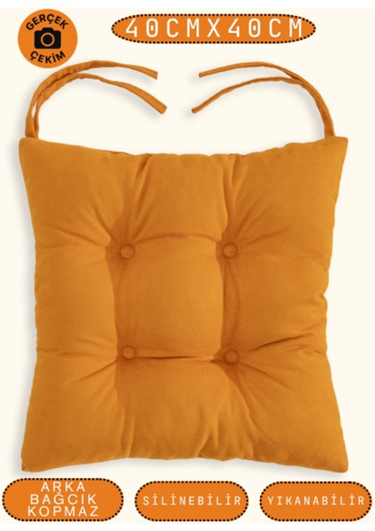 Elite Pastello Sandalye Minderi –turuncu – Kadife Dokulu, Bağcıklı, Yıkanabilir – 40X40 1 Adet