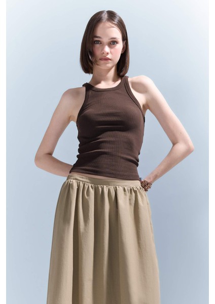 Slim Fit Dar Kesim Halter Yaka Fitilli Kaşkorse Atlet E2176AX25SP