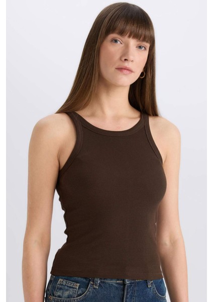 Slim Fit Dar Kesim Halter Yaka Fitilli Kaşkorse Atlet E2176AX25SP