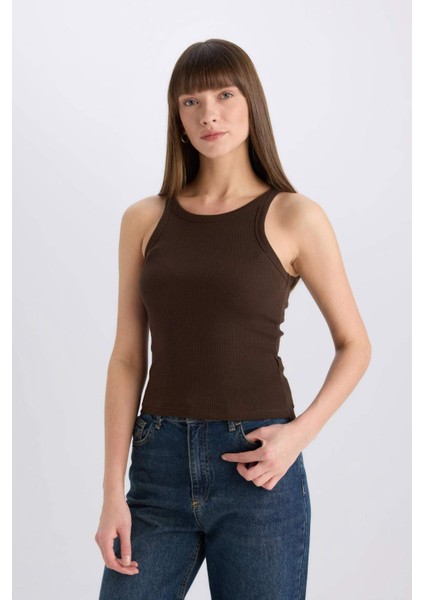 Slim Fit Dar Kesim Halter Yaka Fitilli Kaşkorse Atlet E2176AX25SP