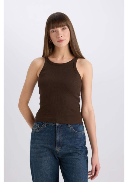 Slim Fit Dar Kesim Halter Yaka Fitilli Kaşkorse Atlet E2176AX25SP