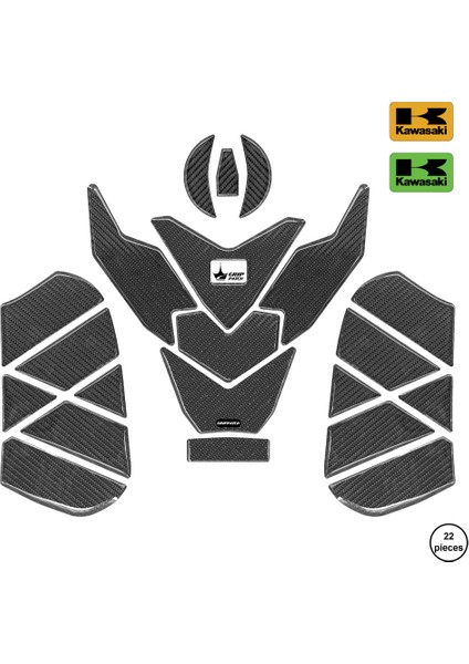 Kawasaki Versys 650 2025 ile Uyumlu Kaydırmaz 6d Karbon 22 Parça Tank Pad Seti GC59