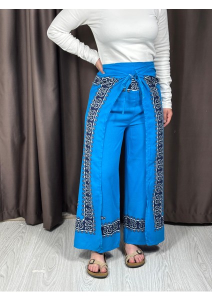 Etnik Desenli Bağlamalı Bulmaca Pantolon
