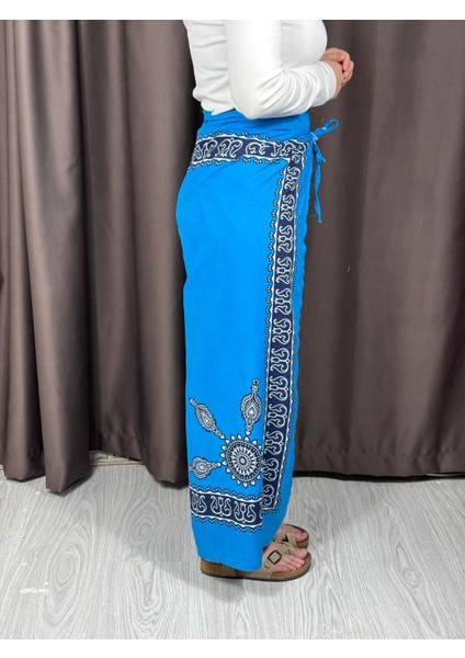 Etnik Desenli Bağlamalı Bulmaca Pantolon modelleri