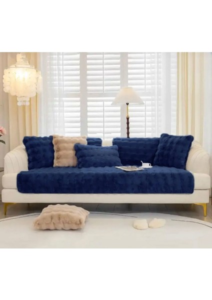 Elite Tavşan Peluş Bubble Üç Kişilik Kanepe Örtüsü ( 1ADET ) Ölçüm 80 x 200 cm Oturmak Için-Lacivert 1 Adet