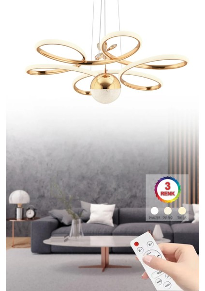 Istanbul Avize Papatya Gold 3 Renk Ledli Kumandalı Modern LED Avize