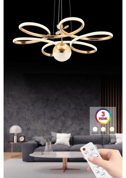 Istanbul Avize Papatya Gold 3 Renk Ledli Kumandalı Modern LED Avize