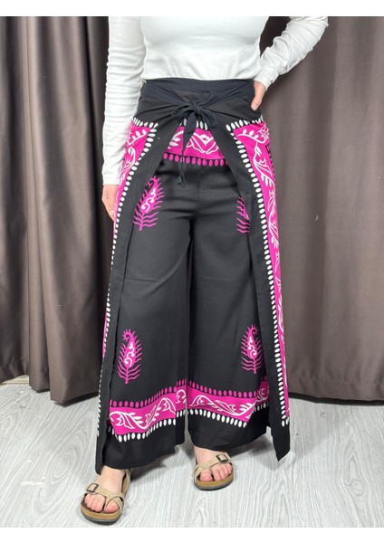 Etnik Desenli Bağlamalı Bulmaca Pantolon