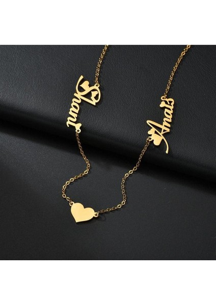 Kalpli Iki Isimli Kolye Gümüş Kişiye Özel