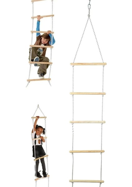 Trapez Ahşap Merdiven 8mm Ip 100KG Taşır Set Çocuk Tırmanma Jimnastik Gelişim Salıncağı 6 Basamak