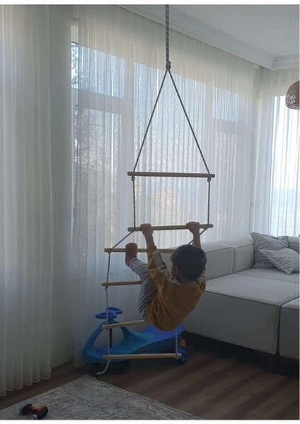 Trapez Ahşap Merdiven 8mm Ip 100KG Taşır Set Çocuk Tırmanma Jimnastik Gelişim Salıncağı 6 Basamak fırsatları