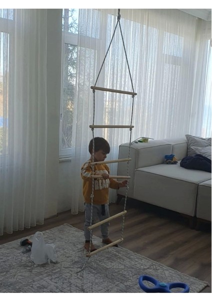 Trapez Ahşap Merdiven 8mm Ip 100KG Taşır Set Çocuk Tırmanma Jimnastik Gelişim Salıncağı 6 Basamak indirimleri