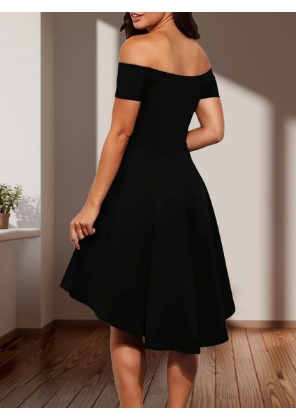 Kadın Madonna Yaka Önü Kısa Arkası Uzun Krep Abiye Elbise indirimleri