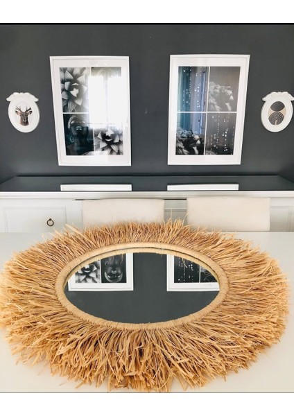 El Yapımı Doğal Rafya Bohem Ayna Büyük Boy modelleri