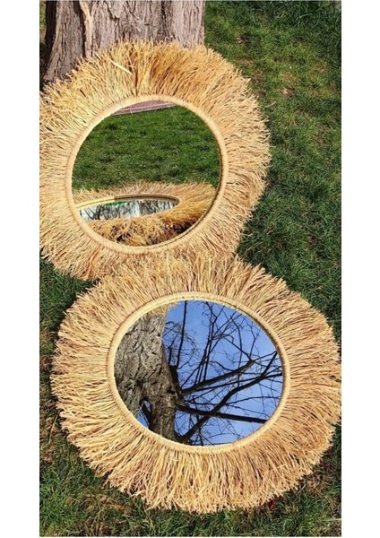 El Yapımı Doğal Rafya Bohem Ayna Büyük Boy fırsatları