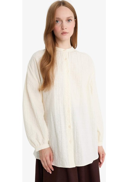 Relax Fit Gofre Dokulu Uzun Kollu Tesettür Gömlek Tunik D4145AX25SP
