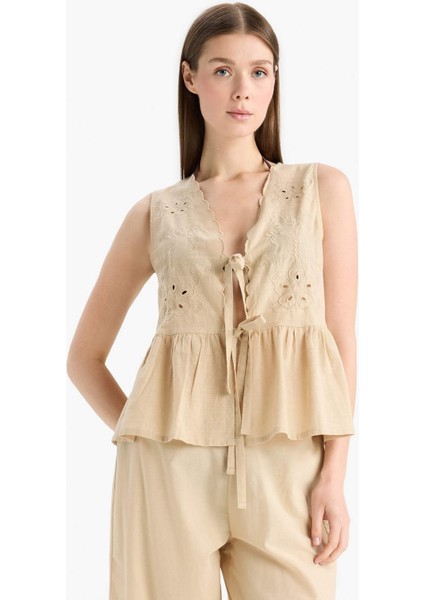 Regular Fit Brode Önden Bağlamalı Plaj Üstü-Fall in Love E4263AX25SM modelleri