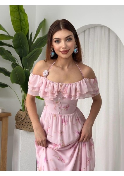 Elmi Çiçek Detaylı Elbise