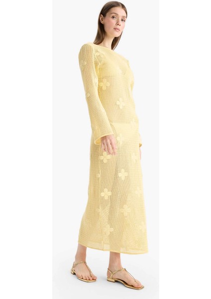 Regular Fit Uzun Kollu Dantelli Maxi Plaj Elbisesi-Fall in Love E0603AX25SM fiyatları