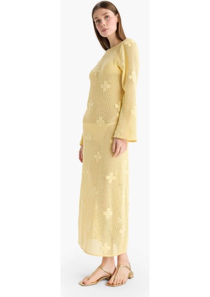 Regular Fit Uzun Kollu Dantelli Maxi Plaj Elbisesi-Fall in Love E0603AX25SM modelleri