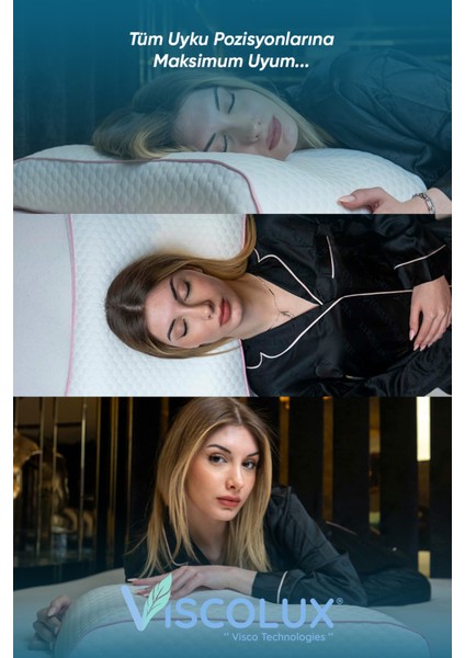 Lüx Bombeli Boyun Destekli Ortopedik Yastık; Anti-Aging Visco Yastık 57X42X13/11 Pembe modelleri