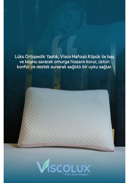 Lüx Bombeli Boyun Destekli Ortopedik Yastık; Anti-Aging Visco Yastık 57X42X13/11 Pembe fırsatları