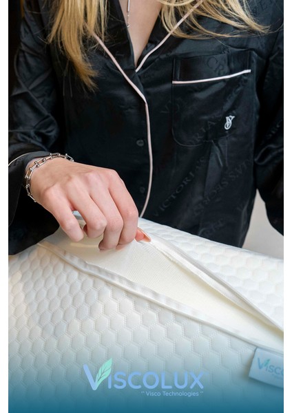 Lüx Bombeli Boyun Destekli Ortopedik Yastık; Anti-Aging Visco Yastık 57X42X13/11 Pembe indirimleri