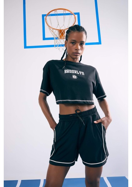 fit Nba Brooklyn Nets Crop Bisiklet Yaka Kısa Kollu TIŞÖRT B9953AX25SM