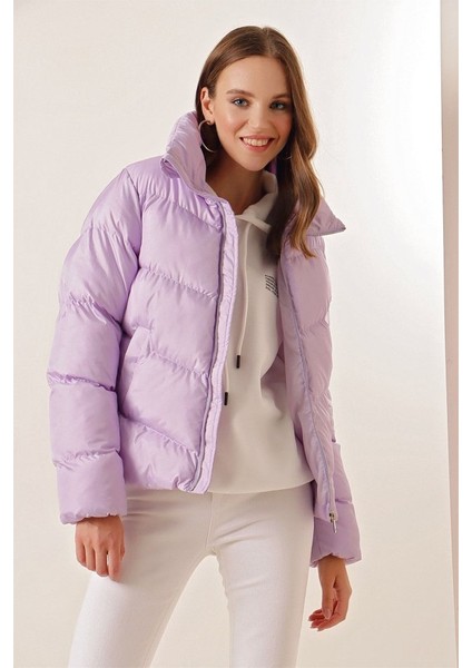 5205 Dik Yaka Fermuarlı Şişme Mont - Lila fiyatları