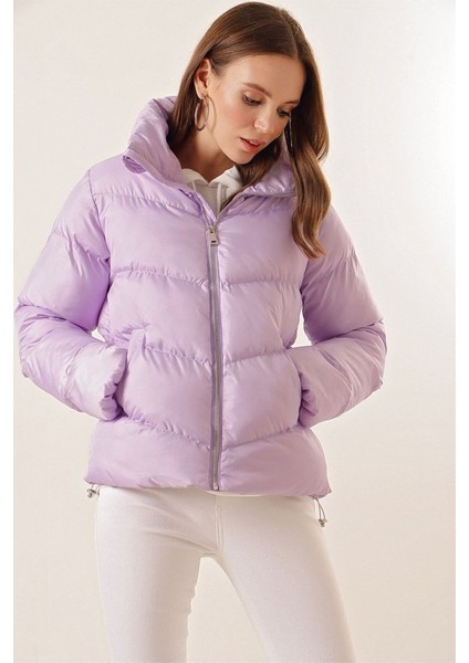 5205 Dik Yaka Fermuarlı Şişme Mont - Lila fırsatları