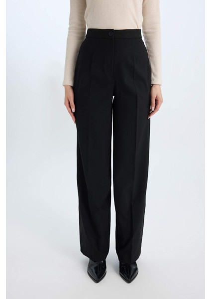 Afra x Defacto Wide Leg Kumaş Pantolon Yüksek Bel Standart Boy Basic Düz C6402AX25SP