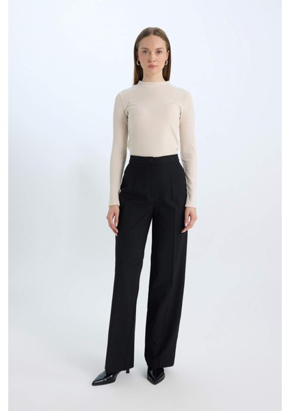 Afra x Defacto Wide Leg Kumaş Pantolon Yüksek Bel Standart Boy Basic Düz C6402AX25SP