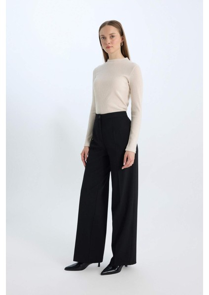 Afra x Defacto Wide Leg Kumaş Pantolon Yüksek Bel Standart Boy Basic Düz C6402AX25SP