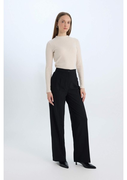 Afra x Defacto Wide Leg Kumaş Pantolon Yüksek Bel Standart Boy Basic Düz C6402AX25SP