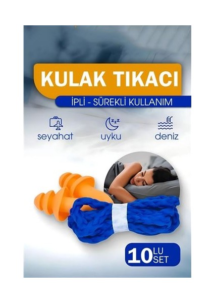 Kulak Tıkacı - Ipli Silikon Kulak Tıkacı Seyahat Deniz Uyku Kulak Tıkacı 10 Lu Set