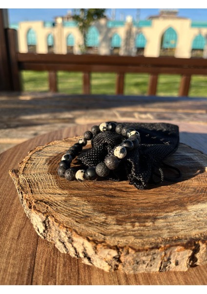 Volcanic Strength Lav Taşı, Oniks ve Jasper ile Doğal Taş Tasarım Unisex Esnek Bileklik fiyatları