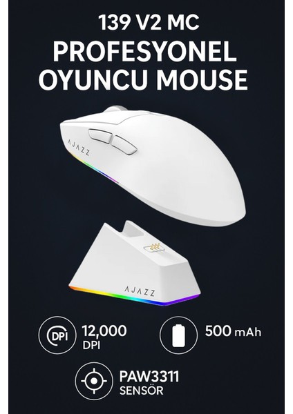 AJ139 V2 Mc Paw 3311 Sensör 3 Modlu 12.000 Dpı Şarj Istasyonlu Oyuncu Mouse